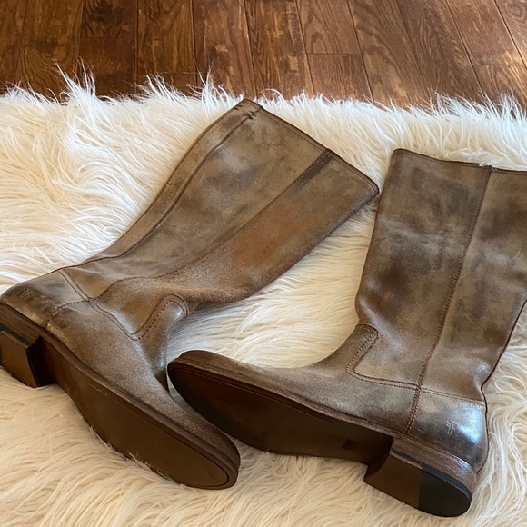 Frye Brown Leather Knee-High Boots, Frye Tan Leather Boots, Frye Melissa Size 9 - Picture 6 of 16